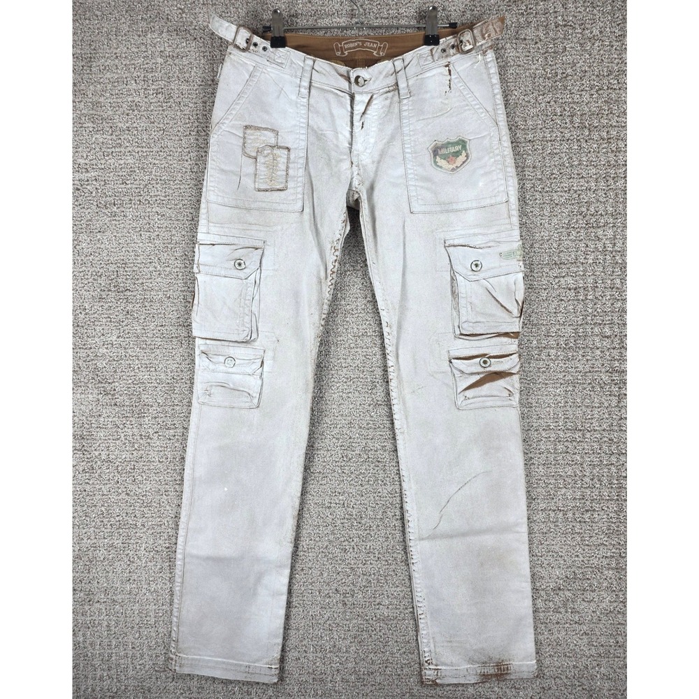 Robins Jean‎ Womens Military Cargo Pants Painted Off White Ivory 30x32